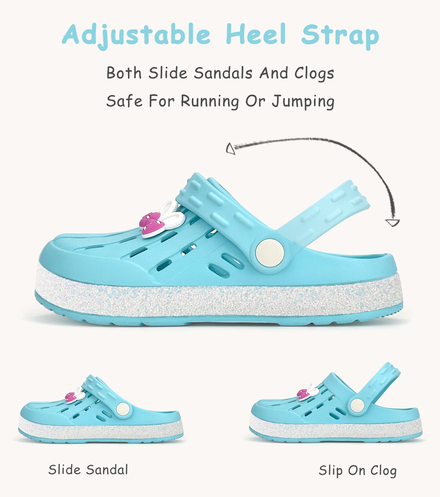Glitter Toddler Kids Clogs NED-6859 (Water Blue)