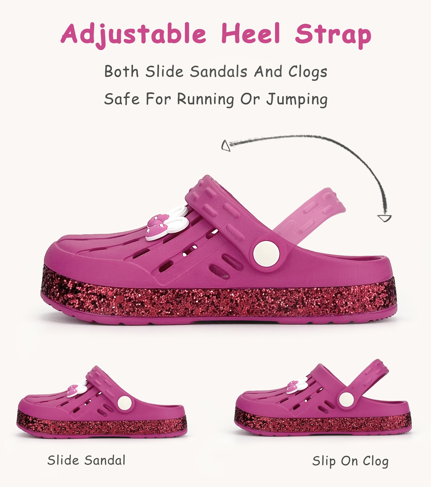 Glitter Toddler Kids Clogs NED-6859 (Rose Red)