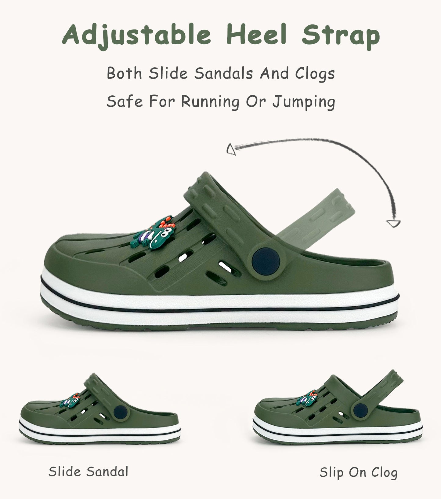 Glitter Toddler Kids Clogs NED-6859 (Army Green)