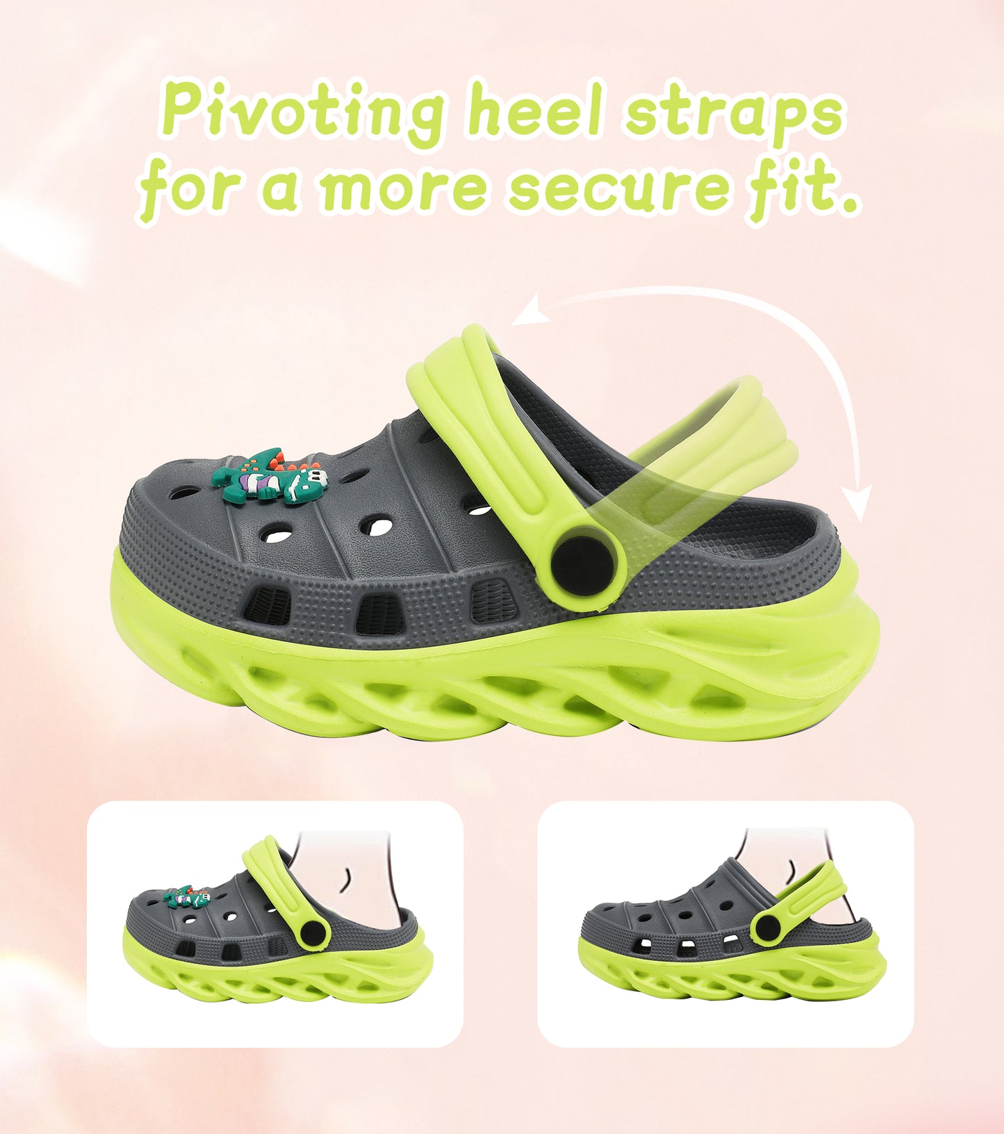 Double-Density FlexiStride Kids Clogs NED-723 (Grey/Green)