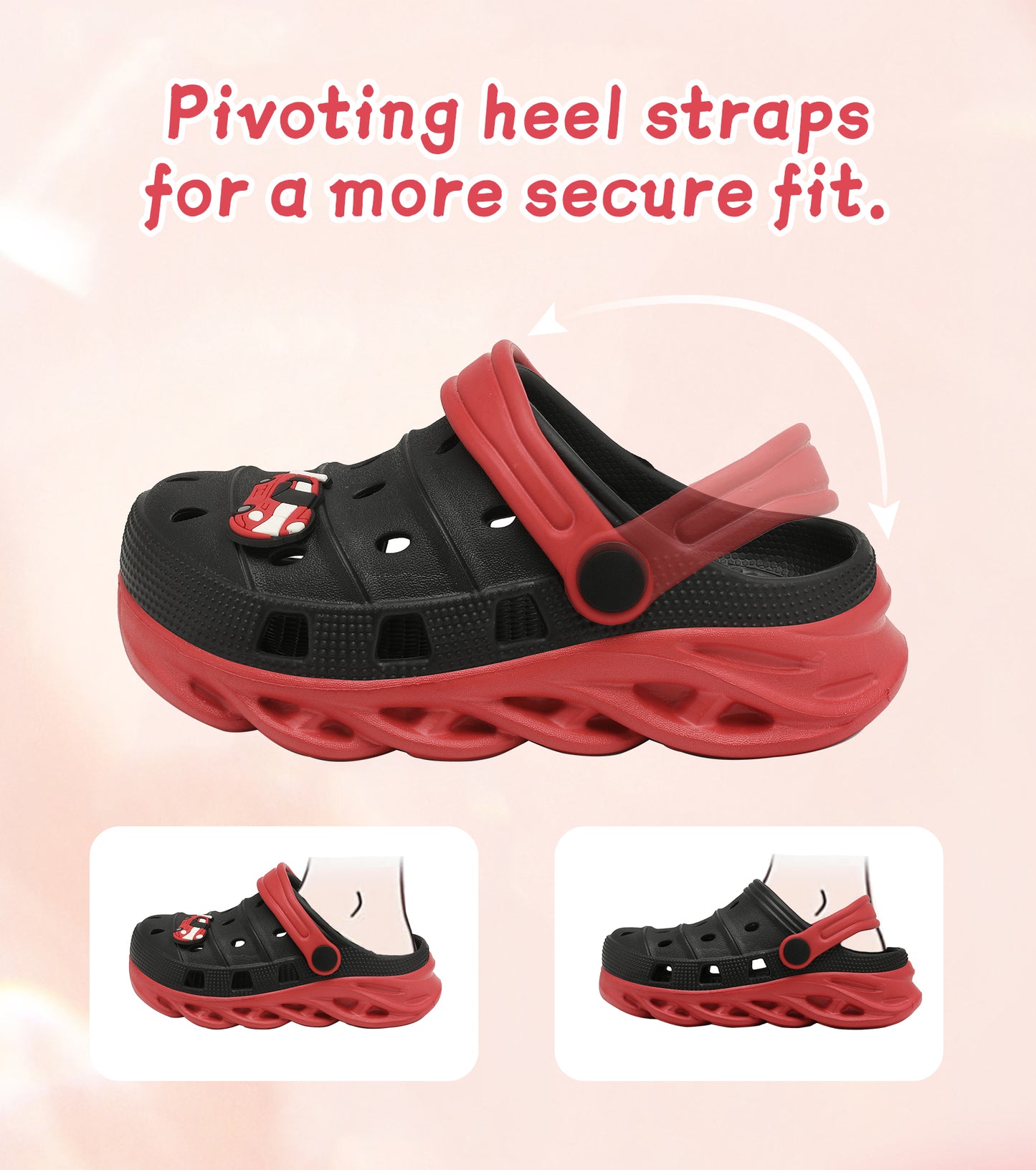Double-Density FlexiStride Kids Clogs NED-723 (Black/Red)