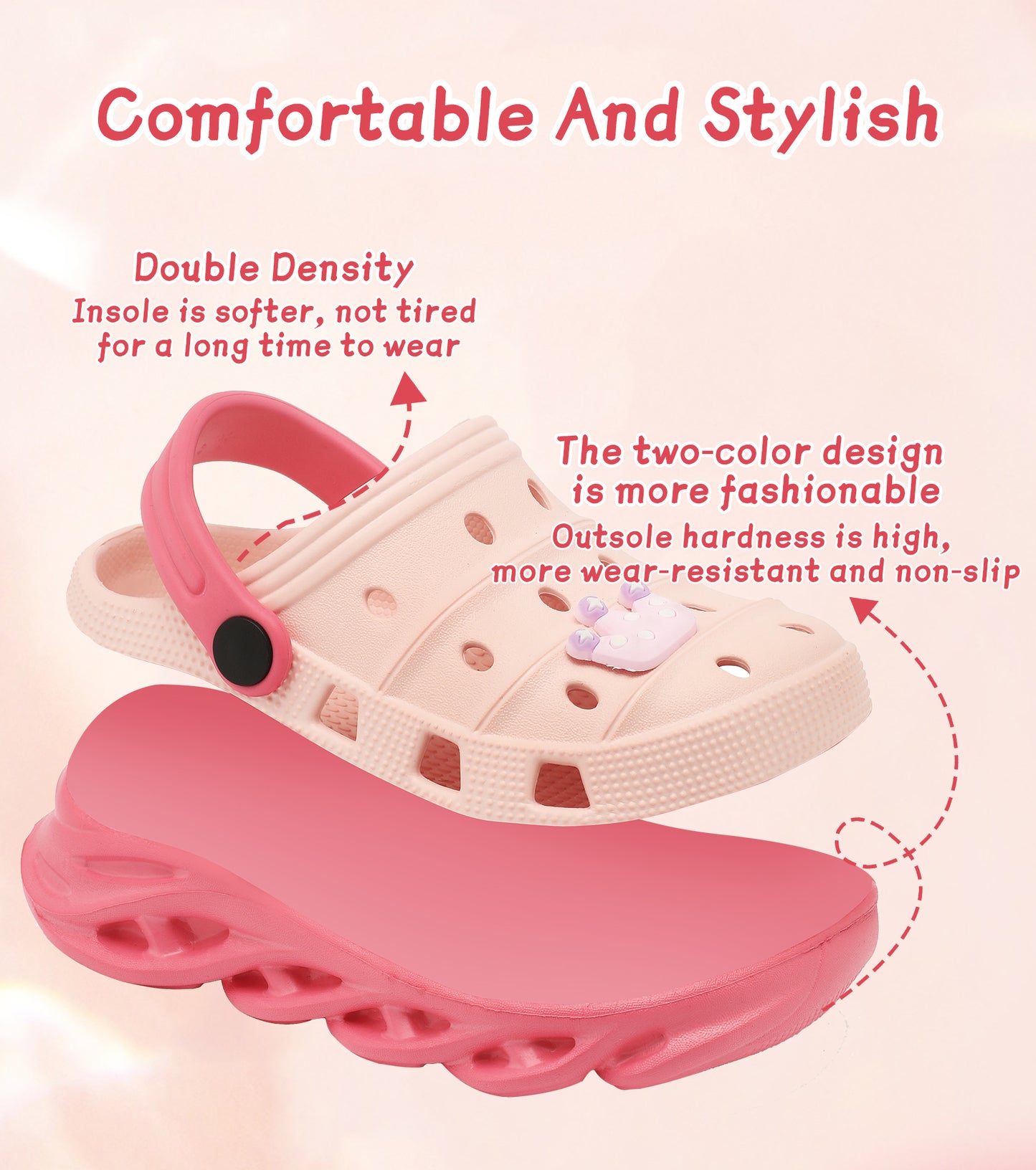 Double-Density FlexiStride Kids Clogs NED-723 (Pink/Red)