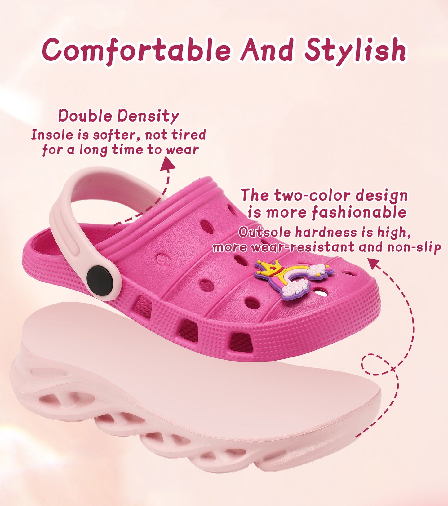 Double-Density FlexiStride Kids Clogs NED-723 (Rose Red/Pink)