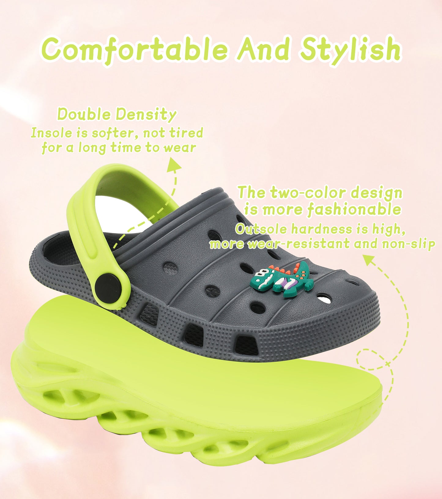 Double-Density FlexiStride Kids Clogs NED-723 (Grey/Green)