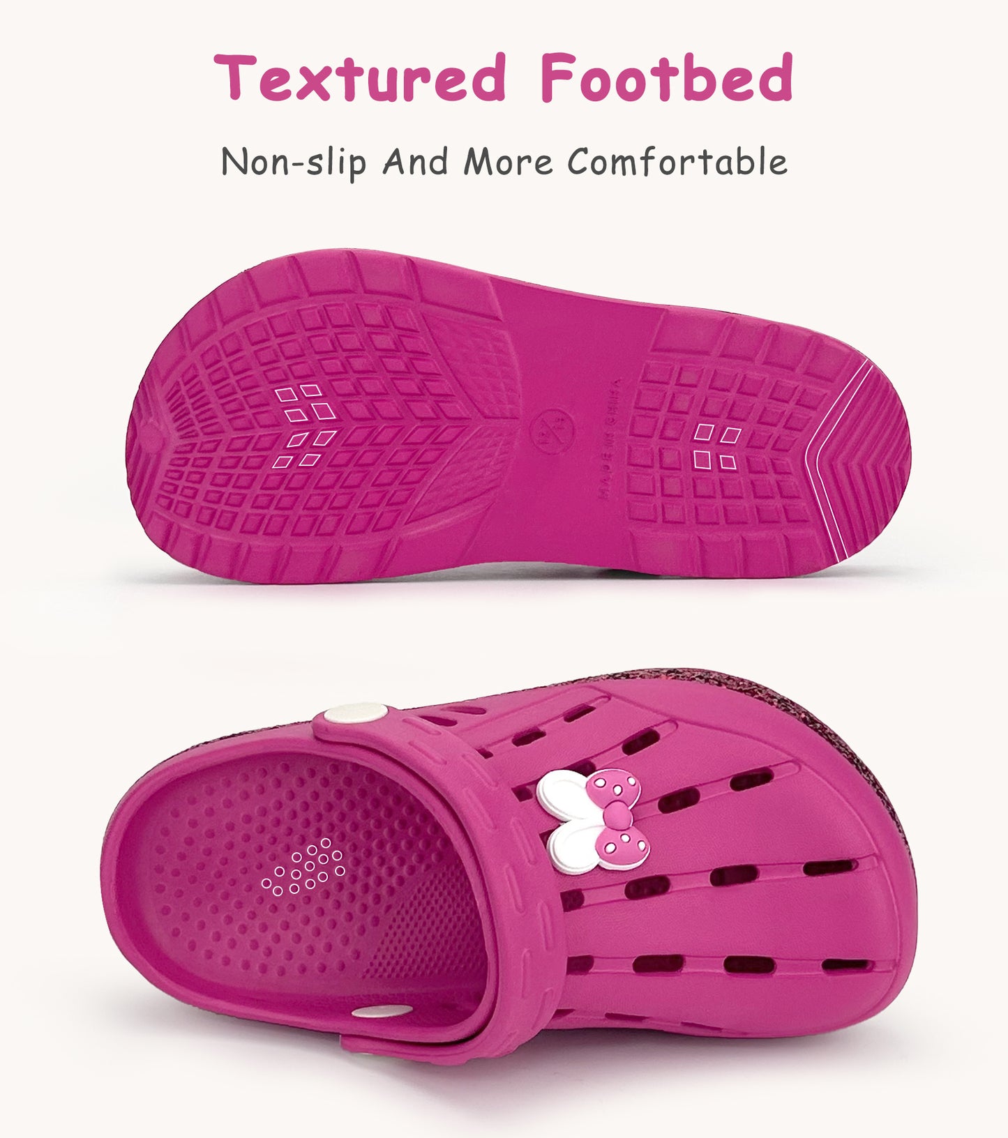 Glitter Toddler Kids Clogs NED-6859 (Rose Red)