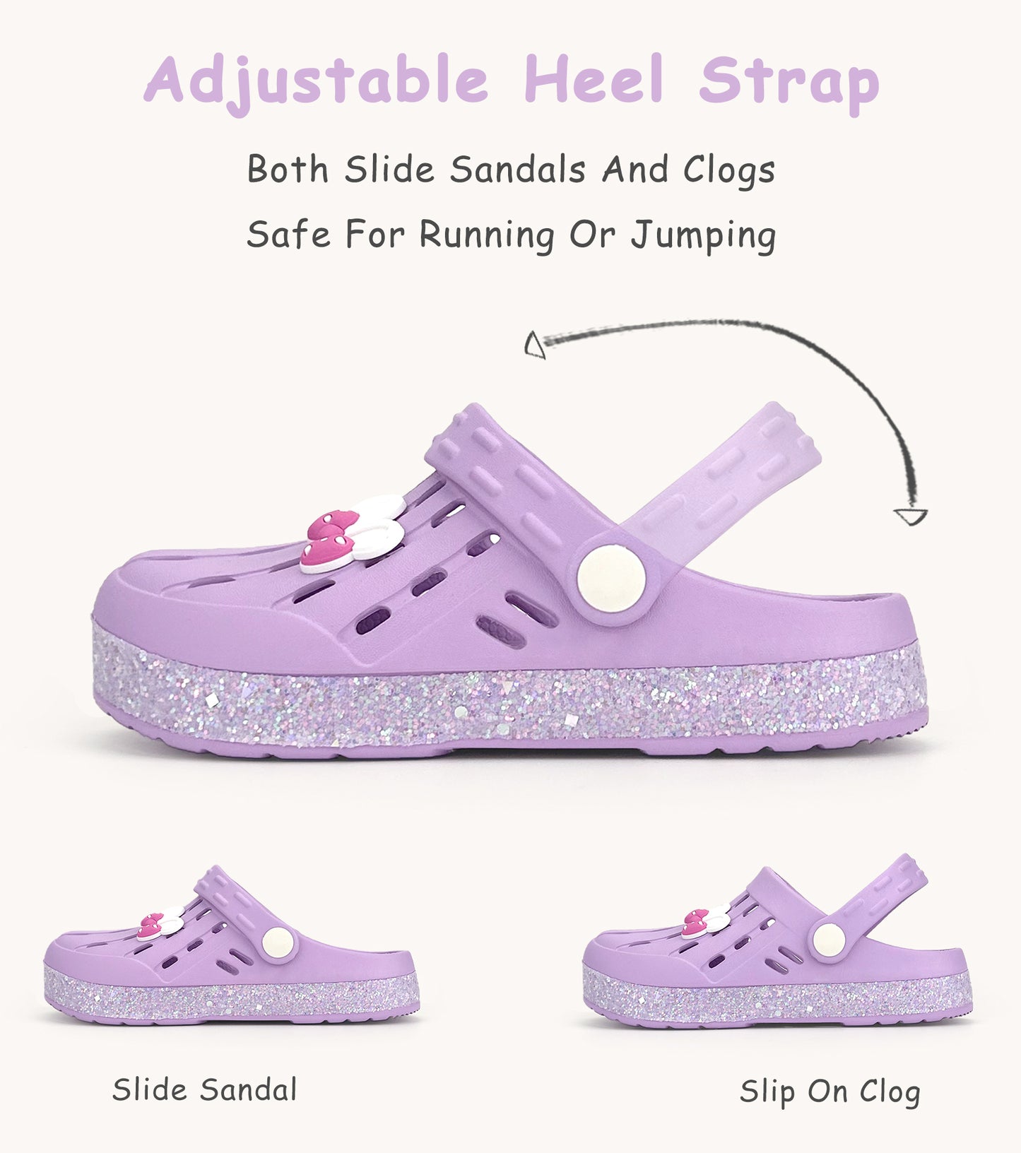 Glitter Toddler Kids Clogs NED-6859 (Purple)