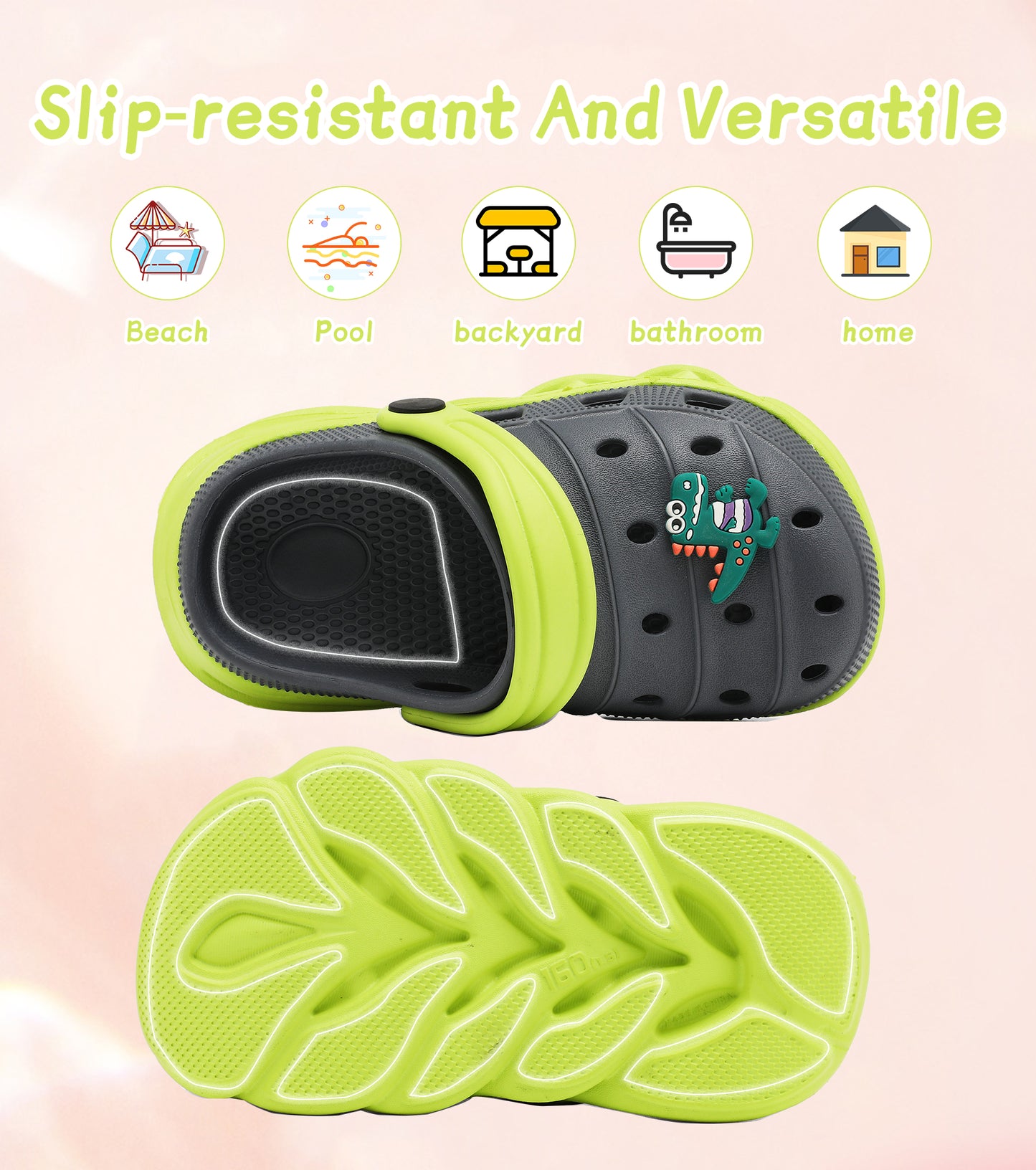 Double-Density FlexiStride Kids Clogs NED-723 (Grey/Green)