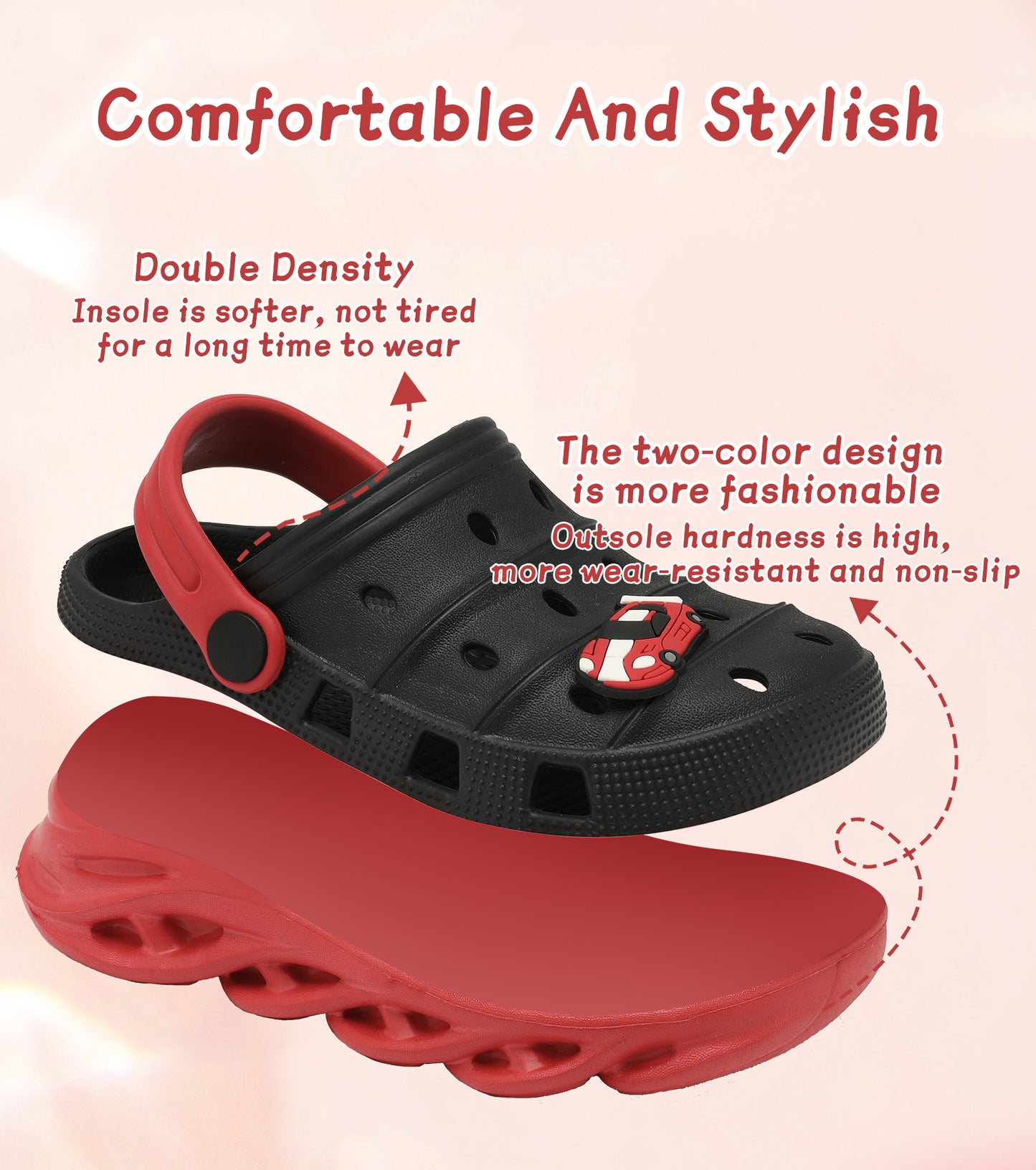 Double-Density FlexiStride Kids Clogs NED-723 (Black/Red)