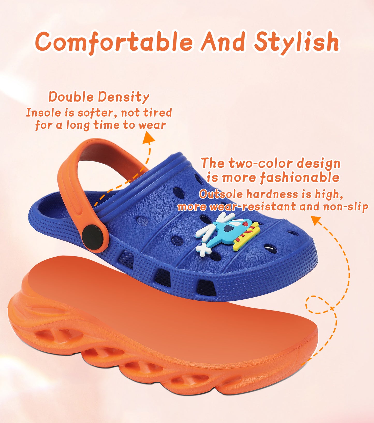 Double-Density FlexiStride Kids Clogs NED-723 (KleinBlue/Orange)