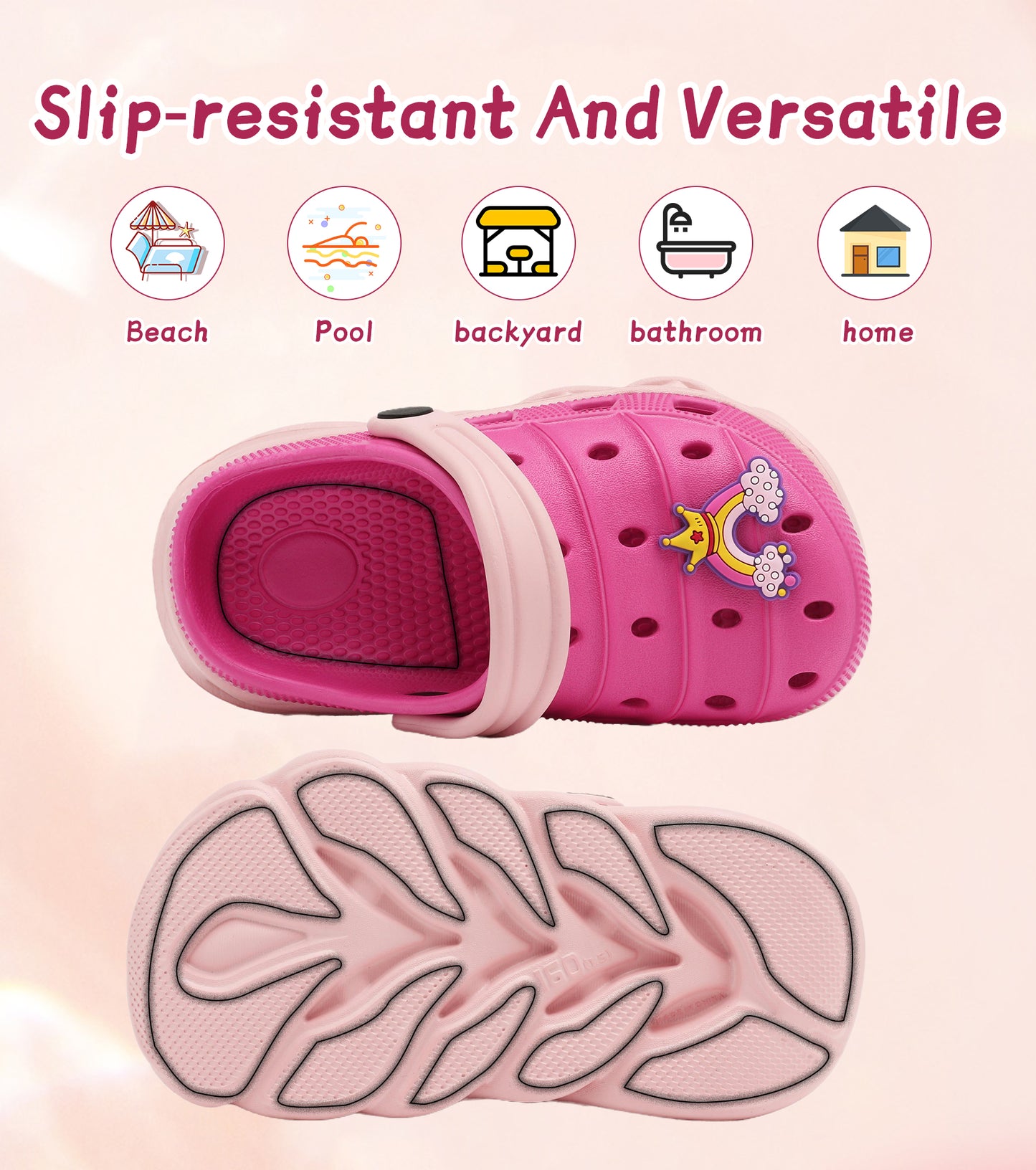 Double-Density FlexiStride Kids Clogs NED-723 (Rose Red/Pink)