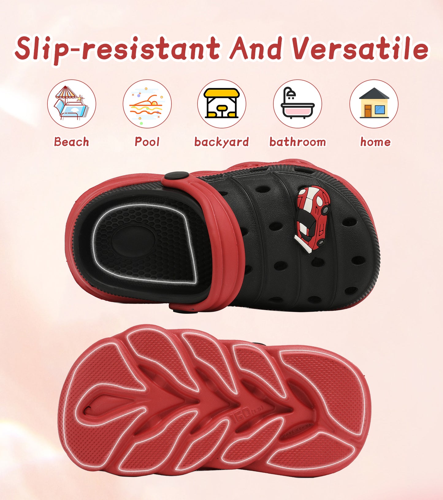 Double-Density FlexiStride Kids Clogs NED-723 (Black/Red)